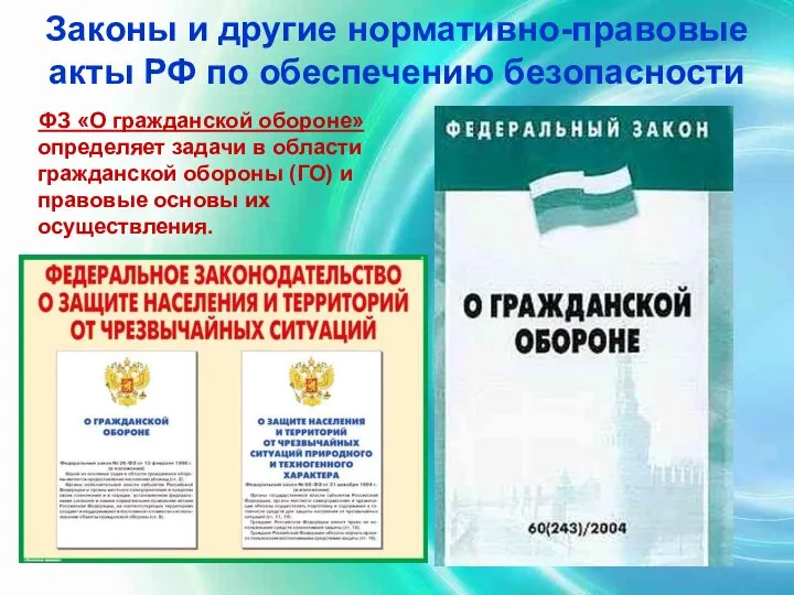 Законы и другие нормативно-правовые акты РФ по обеспечению безопасности ФЗ «О