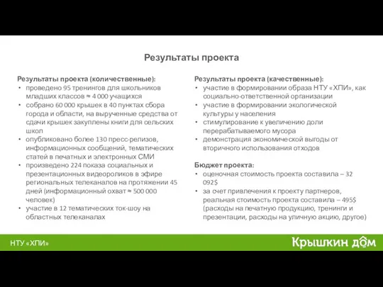 Результаты проекта (количественные): проведено 95 тренингов для школьников младших классов ≈