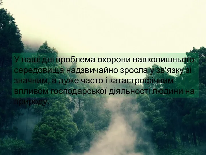 У наші дні проблема охорони навколишнього середовища надзвичайно зросла у зв'язку