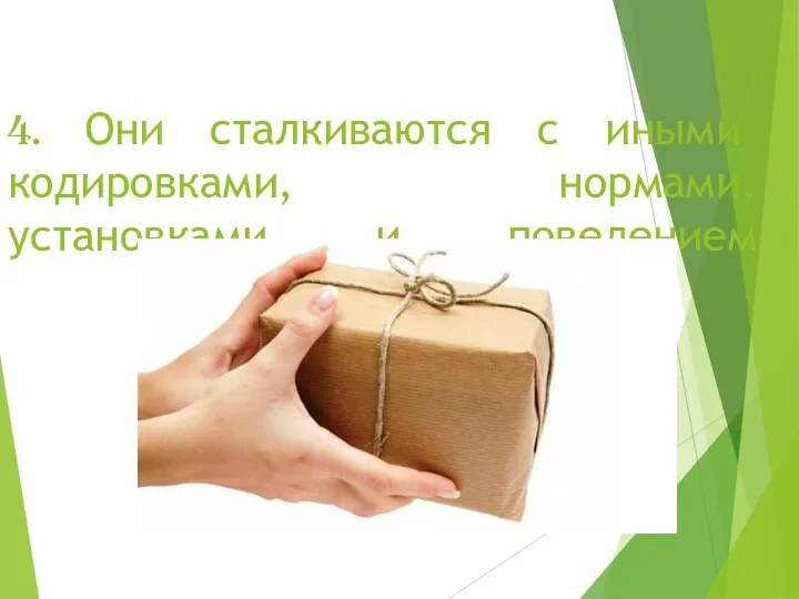 4. Они сталкиваются с иными кодировками, нормами, установками и поведением