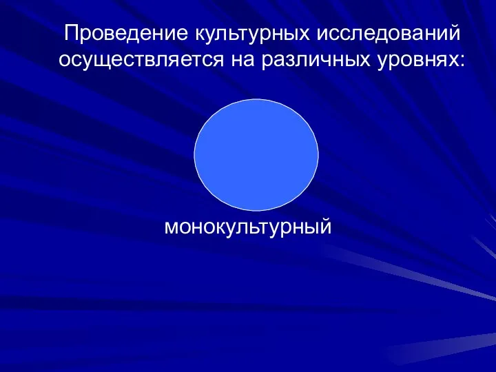 монокультурный Проведение культурных исследований осуществляется на различных уровнях: