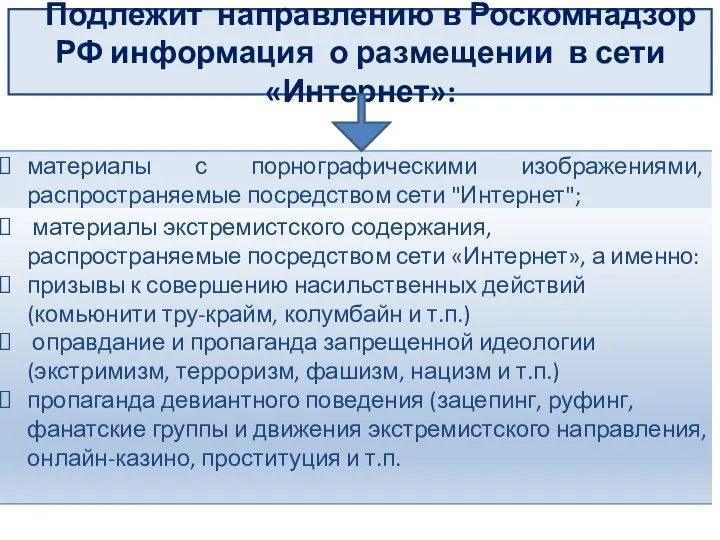 Подлежит направлению в Роскомнадзор РФ информация о размещении в сети «Интернет»: