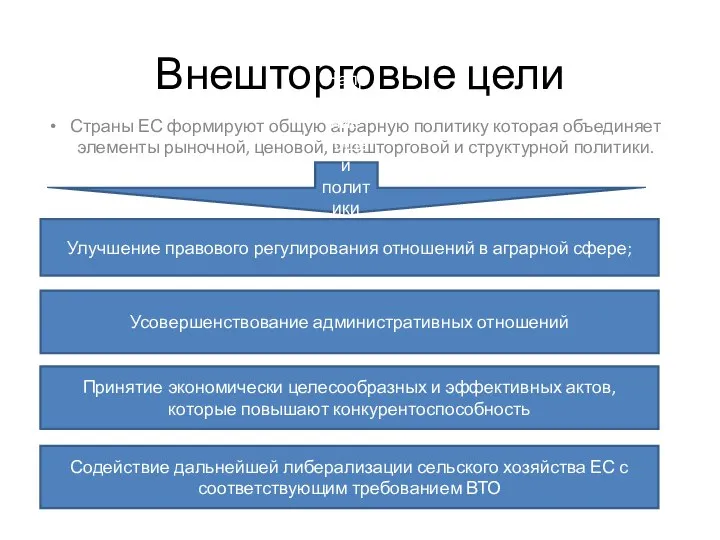 Внешторговые цели Страны ЕС формируют общую аграрную политику которая объединяет элементы