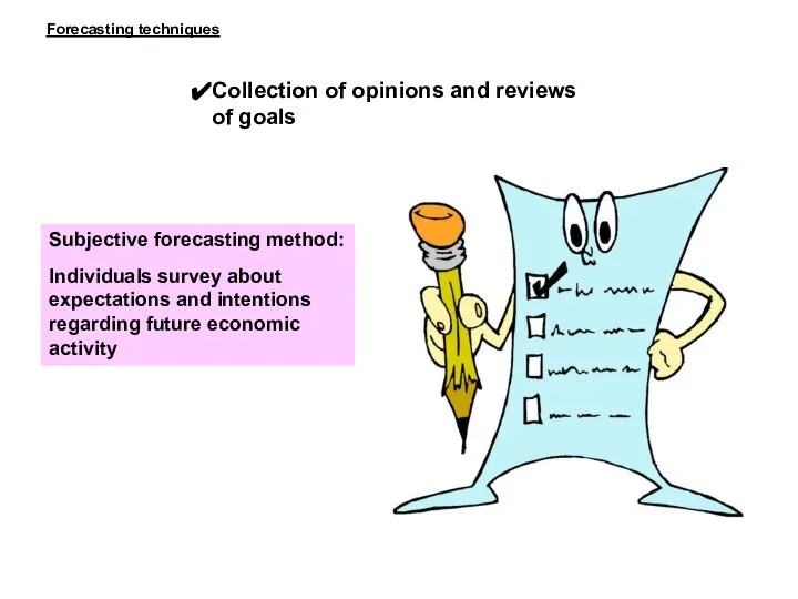 Collection of opinions and reviews of goals Subjective forecasting method: Individuals