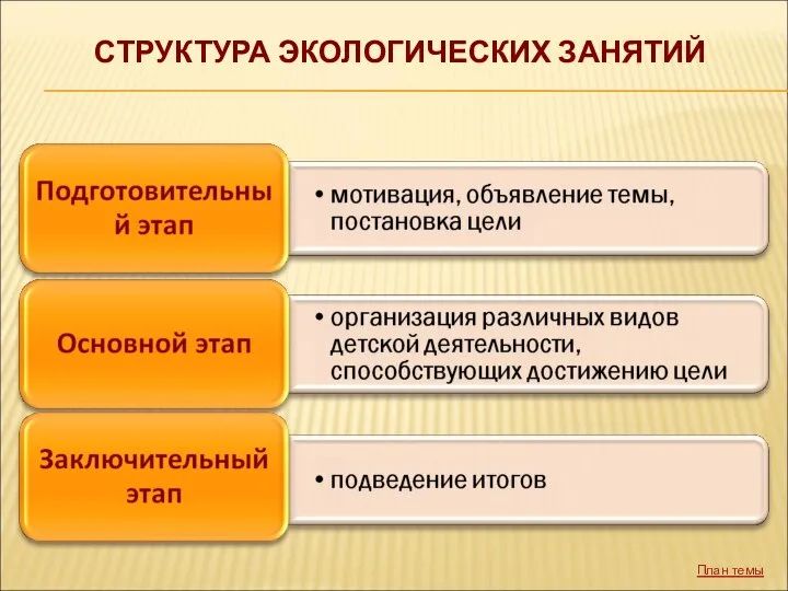 СТРУКТУРА ЭКОЛОГИЧЕСКИХ ЗАНЯТИЙ План темы