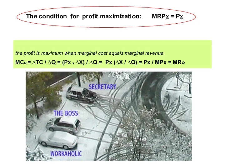 The condition for profit maximization: MRPX = PX the profit is