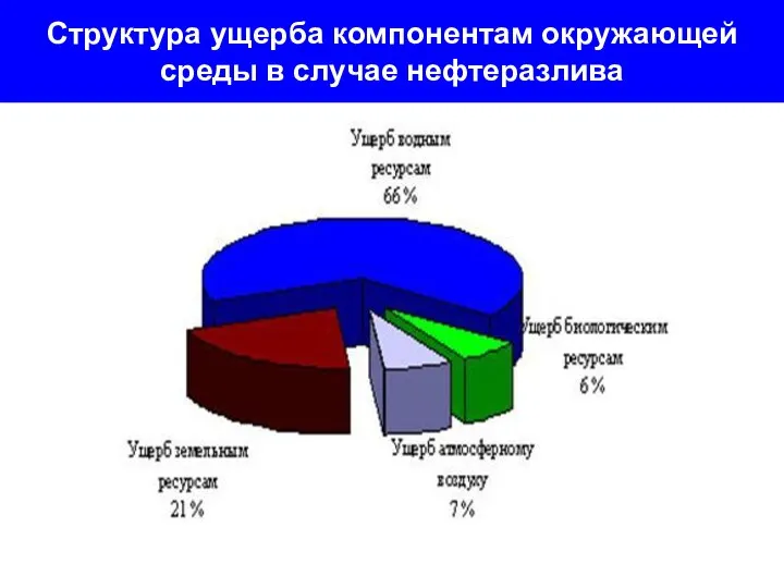 Структура ущерба компонентам окружающей среды в случае нефтеразлива