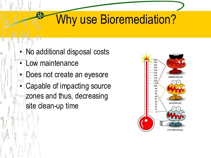 Why use Bioremediation? No additional disposal costs Low maintenance Does not