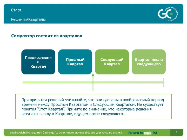 Briefing Global Management Challenge (to go to next or previous slide