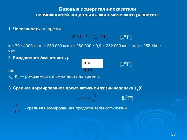 2. Рождаемость/смертность ρ где К+, К– — рождаемость и смертность на