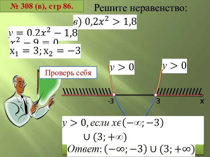 № 308 (в), стр 86. Решите неравенство: х -3 3 ////////////// \\\\\\\\\\\\\\\ Проверь себя