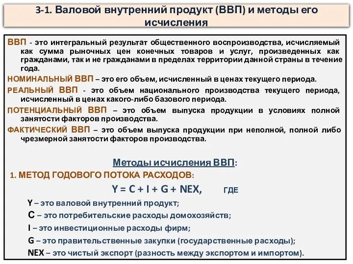 3-1. Валовой внутренний продукт (ВВП) и методы его исчисления ВВП -