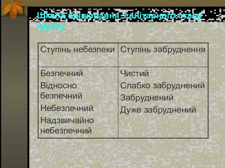 Шкала оцінювання санітарного стану грунту