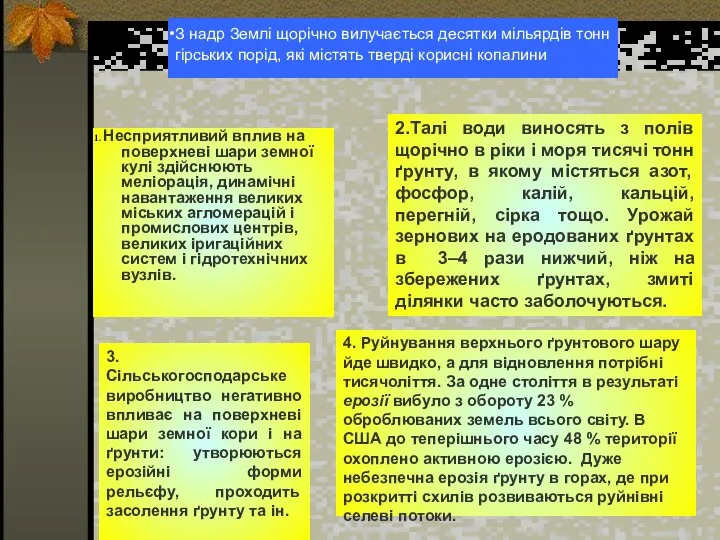 З надр Землі щорічно вилучається десятки мільярдів тонн гірських порід, які