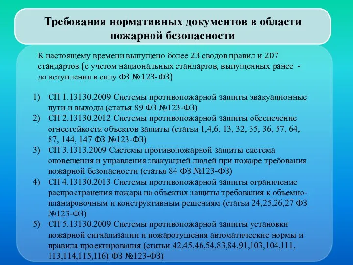 Требования нормативных документов в области пожарной безопасности К настоящему времени выпущено