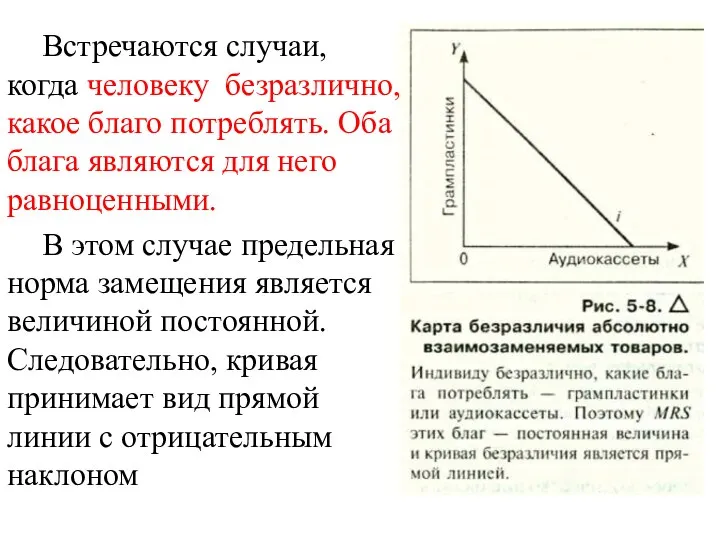 Встречаются случаи, когда человеку безразлично, какое благо потреблять. Оба блага являются