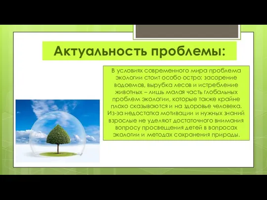 В условиях современного мира проблема экологии стоит особо остро: засорение водоемов,