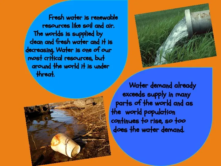 Fresh water is renewable resources like soil and air. The worlds