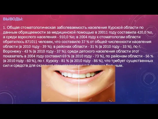 ВЫВОДЫ: 1. Общая стоматологическая заболеваемость населения Курской области по данным обращаемости