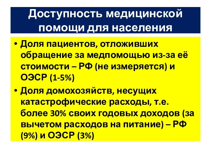 Доступность медицинской помощи для населения Доля пациентов, отложивших обращение за медпомощью