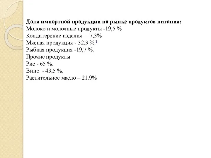 Доля импортной продукции на рынке продуктов питания: Молоко и молочные продукты