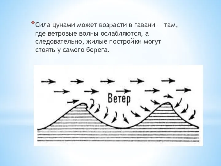 Сила цунами может возрасти в гавани — там, где ветровые волны