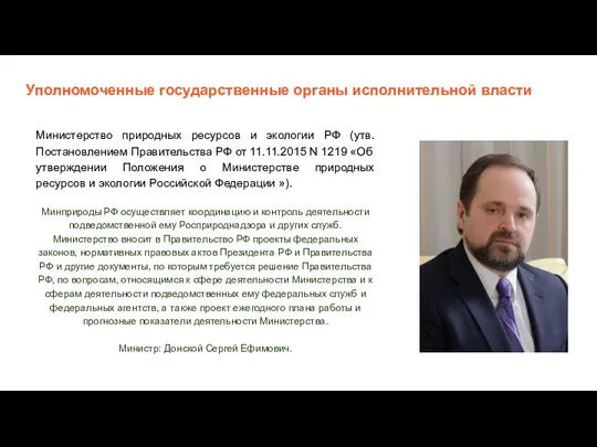 Уполномоченные государственные органы исполнительной власти Министерство природных ресурсов и экологии РФ