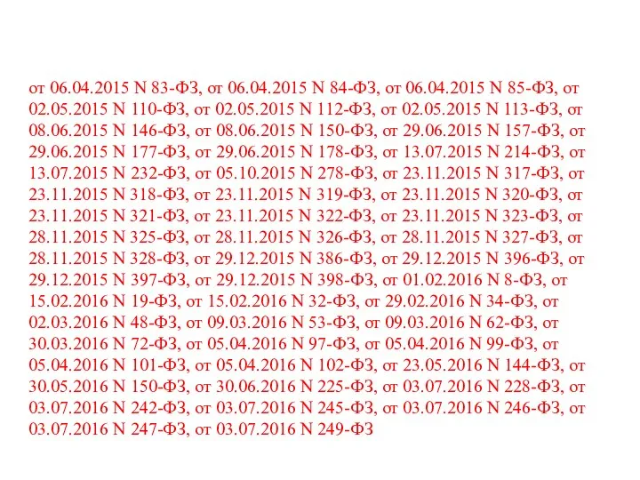 от 06.04.2015 N 83-ФЗ, от 06.04.2015 N 84-ФЗ, от 06.04.2015 N