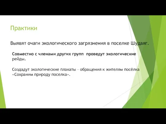 Практики Выявят очаги экологического загрязнения в поселке Шудаяг. Совместно с членами