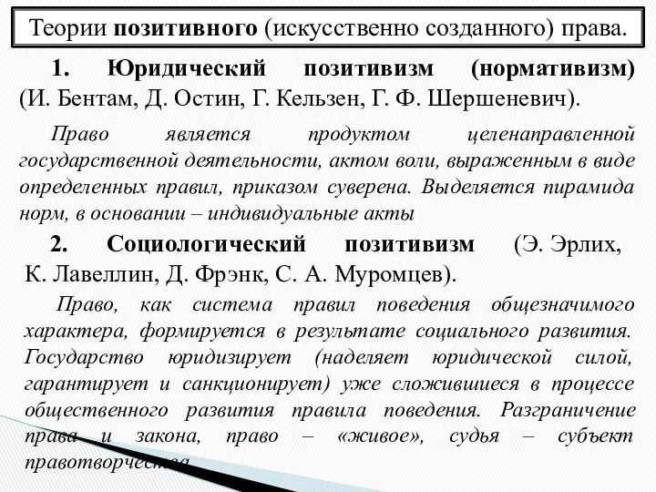 Теории позитивного (искусственно созданного) права. 1. Юридический позитивизм (нормативизм) (И. Бентам,