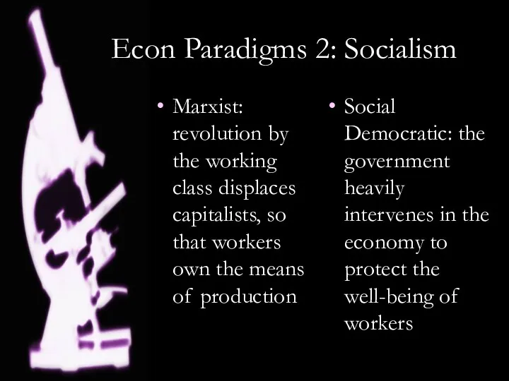 Econ Paradigms 2: Socialism Marxist: revolution by the working class displaces