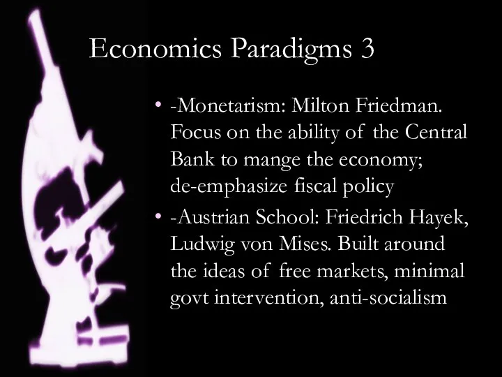 Economics Paradigms 3 -Monetarism: Milton Friedman. Focus on the ability of