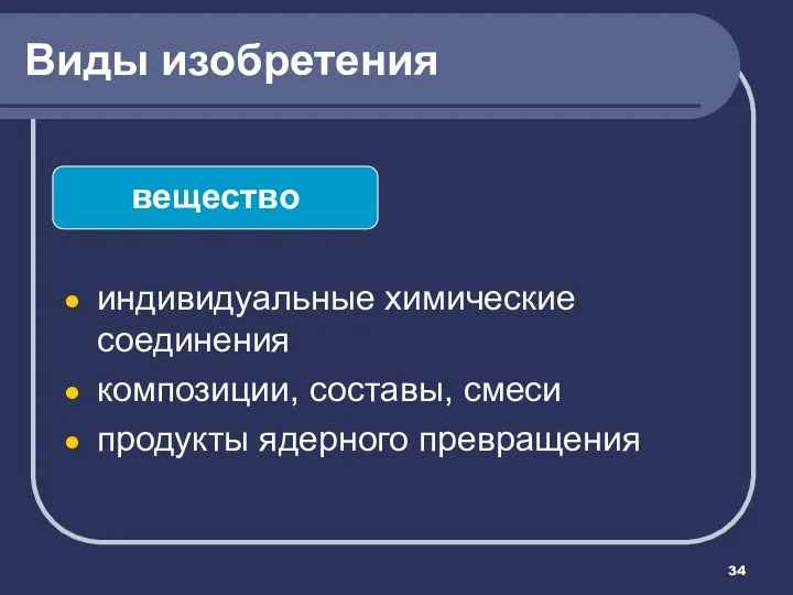 Виды изобретения вещество индивидуальные химические соединения композиции, составы, смеси продукты ядерного превращения