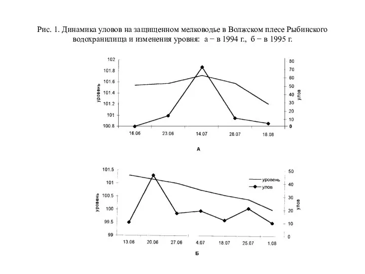 Рис. 1. Динамика уловов на защищенном мелководье в Волжском плесе Рыбинского