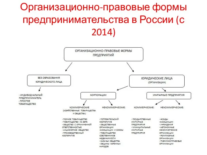 Организационно-правовые формы предпринимательства в России (с 2014)