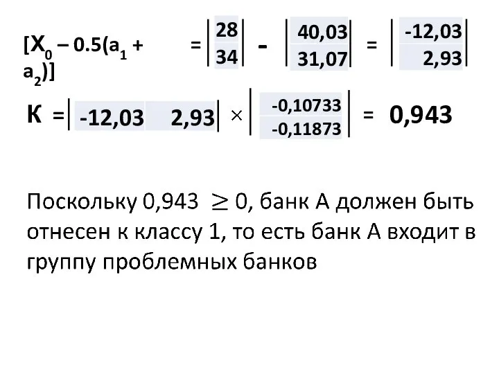 [Х0 – 0.5(a1 + a2)] = - = К = = 0,943