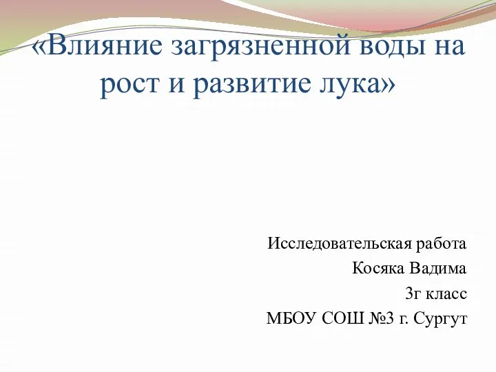 «Влияние загрязненной воды на рост и развитие лука» Исследовательская работа Косяка