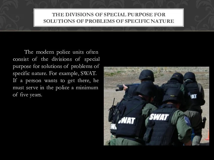 The modern police units often consist of the divisions of special