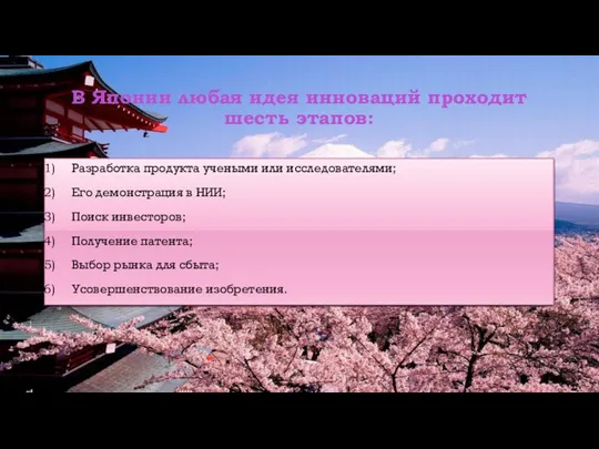 В Японии любая идея инноваций проходит шесть этапов: Разработка продукта учеными