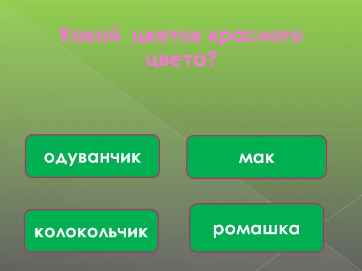 Какой цветок красного цвета? мак ромашка колокольчик одуванчик