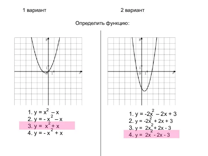 1 вариант 2 вариант 1. у = х – х 2.