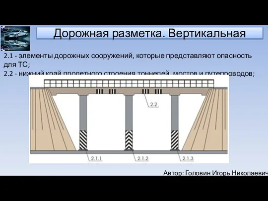 Автор: Головин Игорь Николаевич Дорожная разметка. Вертикальная 2.1 - элементы дорожных