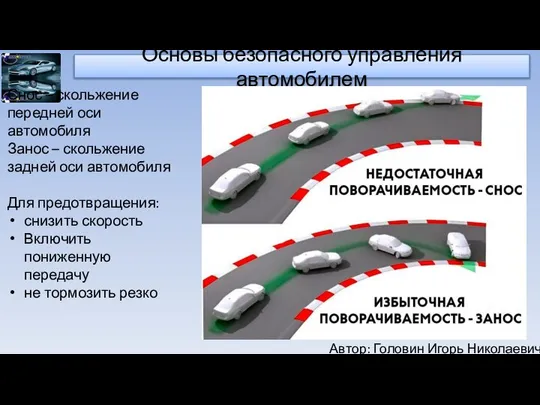 Автор: Головин Игорь Николаевич Основы безопасного управления автомобилем Снос – скольжение