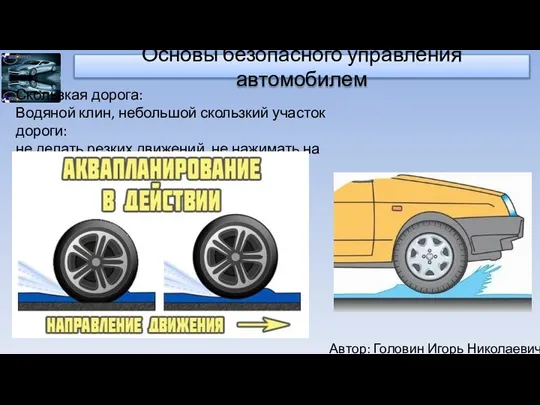 Автор: Головин Игорь Николаевич Основы безопасного управления автомобилем Скользкая дорога: Водяной