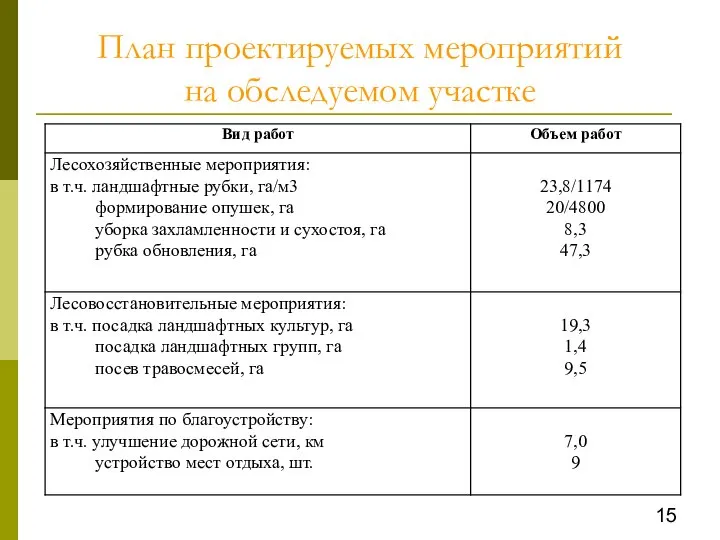 План проектируемых мероприятий на обследуемом участке 15