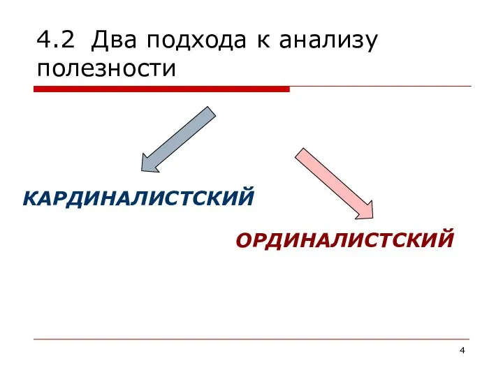 4.2 Два подхода к анализу полезности КАРДИНАЛИСТСКИЙ ОРДИНАЛИСТСКИЙ