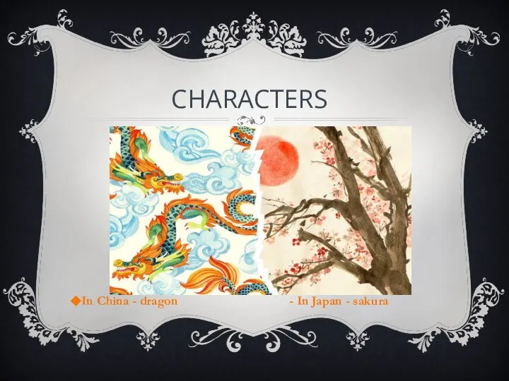 CHARACTERS In China - dragon - In Japan - sakura