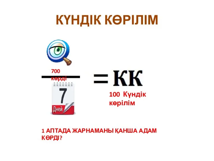 КҮНДІК КӨРІЛІМ 1 АПТАДА ЖАРНАМАНЫ ҚАНША АДАМ КӨРДІ? 700 көрді 100 Күндік көрілім