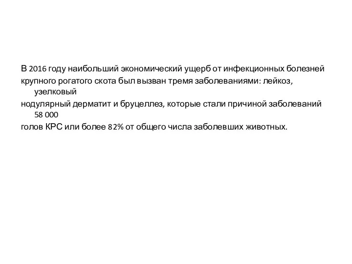 В 2016 году наибольший экономический ущерб от инфекционных болезней крупного рогатого