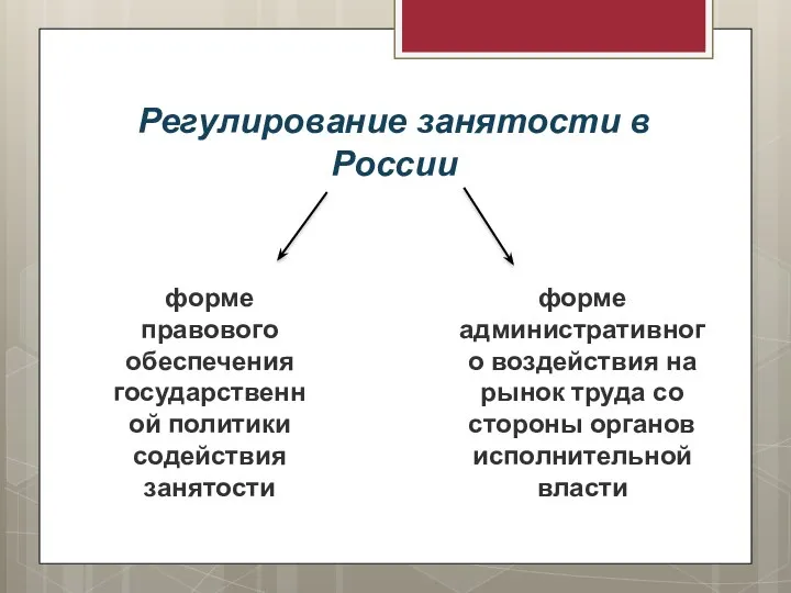 Регулирование занятости в России форме правового обеспечения государственной политики содействия занятости